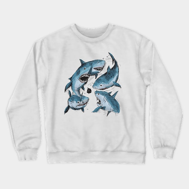 Mako Sharks Hand Drawn Crewneck Sweatshirt by Mako Design 